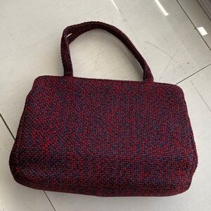 Vintage Red and Navy wool Tweed hand Bag